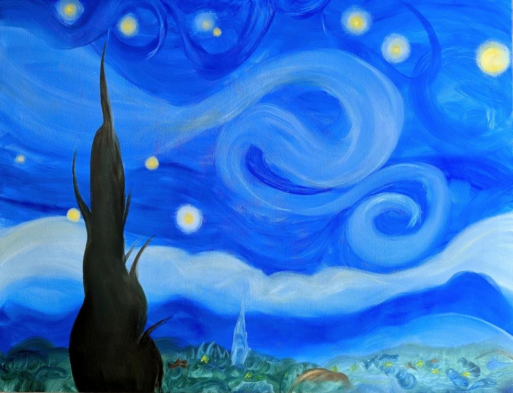 EZEQUIEL MARTÍNEZ LLASE (Buenos Aires, 1981). "Celestial Vortex (Homage to Van Gogh)". 2026. Oil on canvas. Certificate of authenticity included.