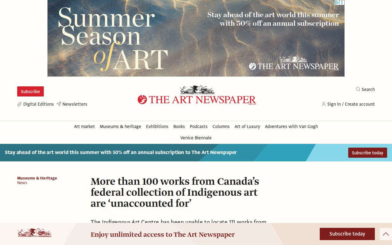 More than 100 works from Canada’s federal collection of Indigenous art are ‘unaccounted for’