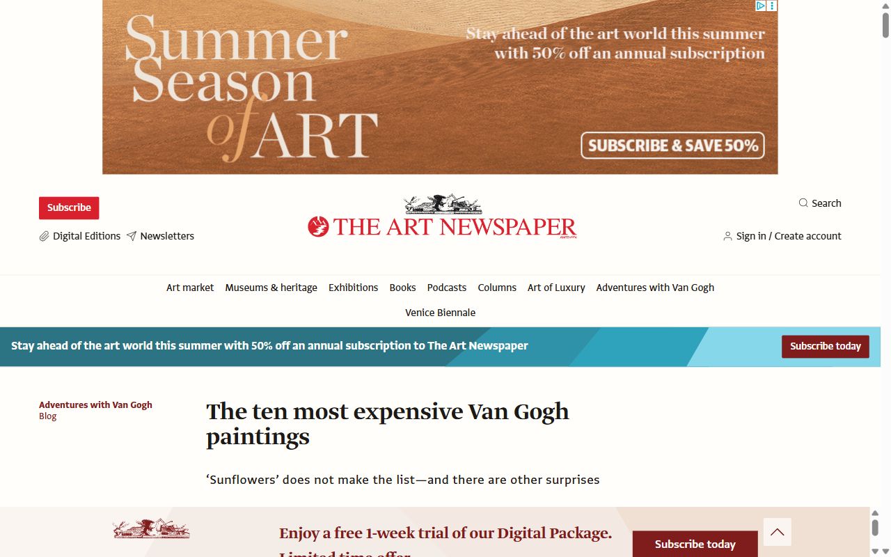 The ten most expensive Van Gogh paintings