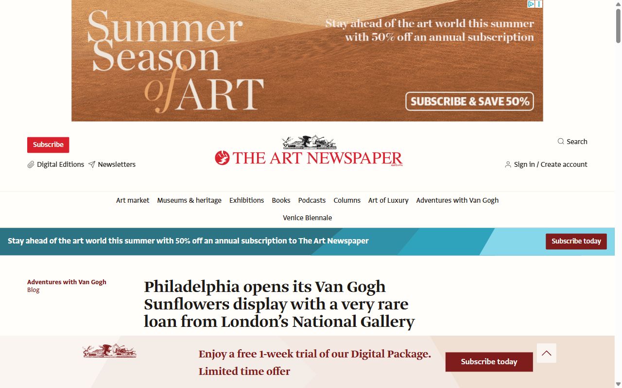 Philadelphia opens its Van Gogh Sunflowers display with a very rare loan from London’s National Gallery